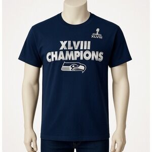 Nike Seattle Seahawks Super Bowl XLVIII Champions Tee Shirt Mens M‎ Navy NFL